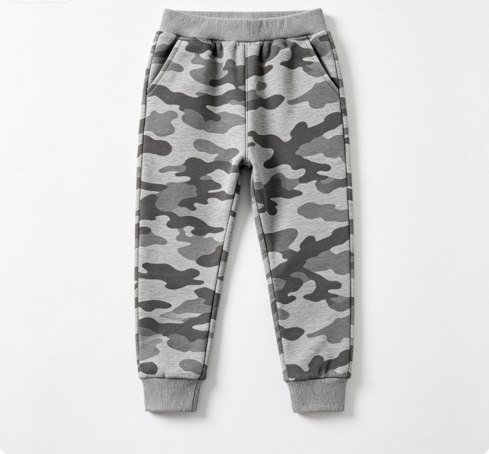 Kids Boys Grey Camo Stretch Jogger Pants