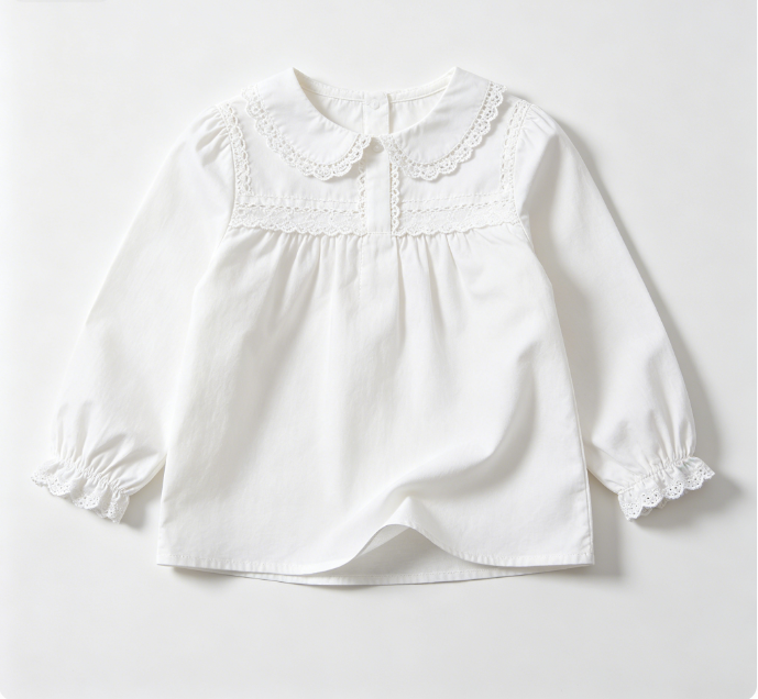 Kids Girls White Lace Trim Cotton Blouse