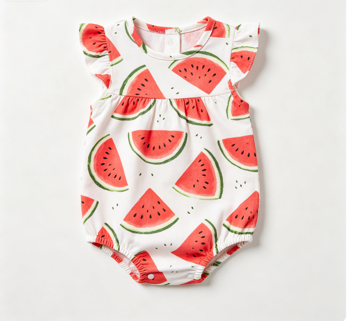 Baby Girls Watermelon Print Cotton Romper